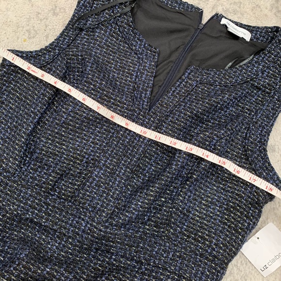 NWT Liz Claiborne blue gold tweed sleeveless dress - Picture 4 of 6